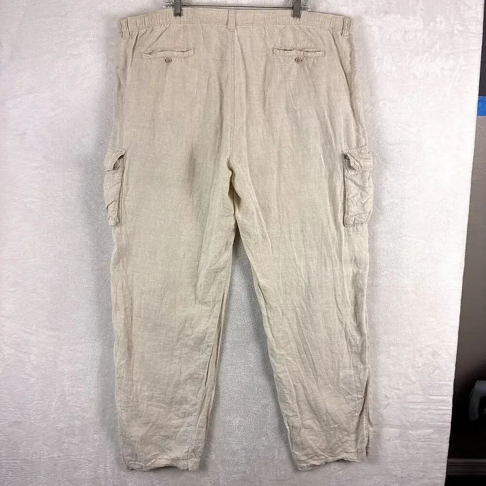 Tommy Bahama Pants Mens XXL Beige Linen Cargo Drawstring Preppy Beach Summer